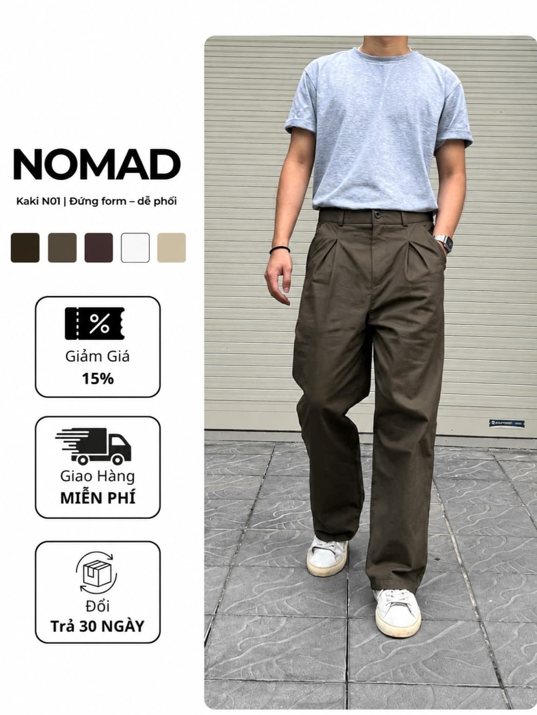 Quần Kaki Nomad N01 Form suông ống đứng Hàn Quốc