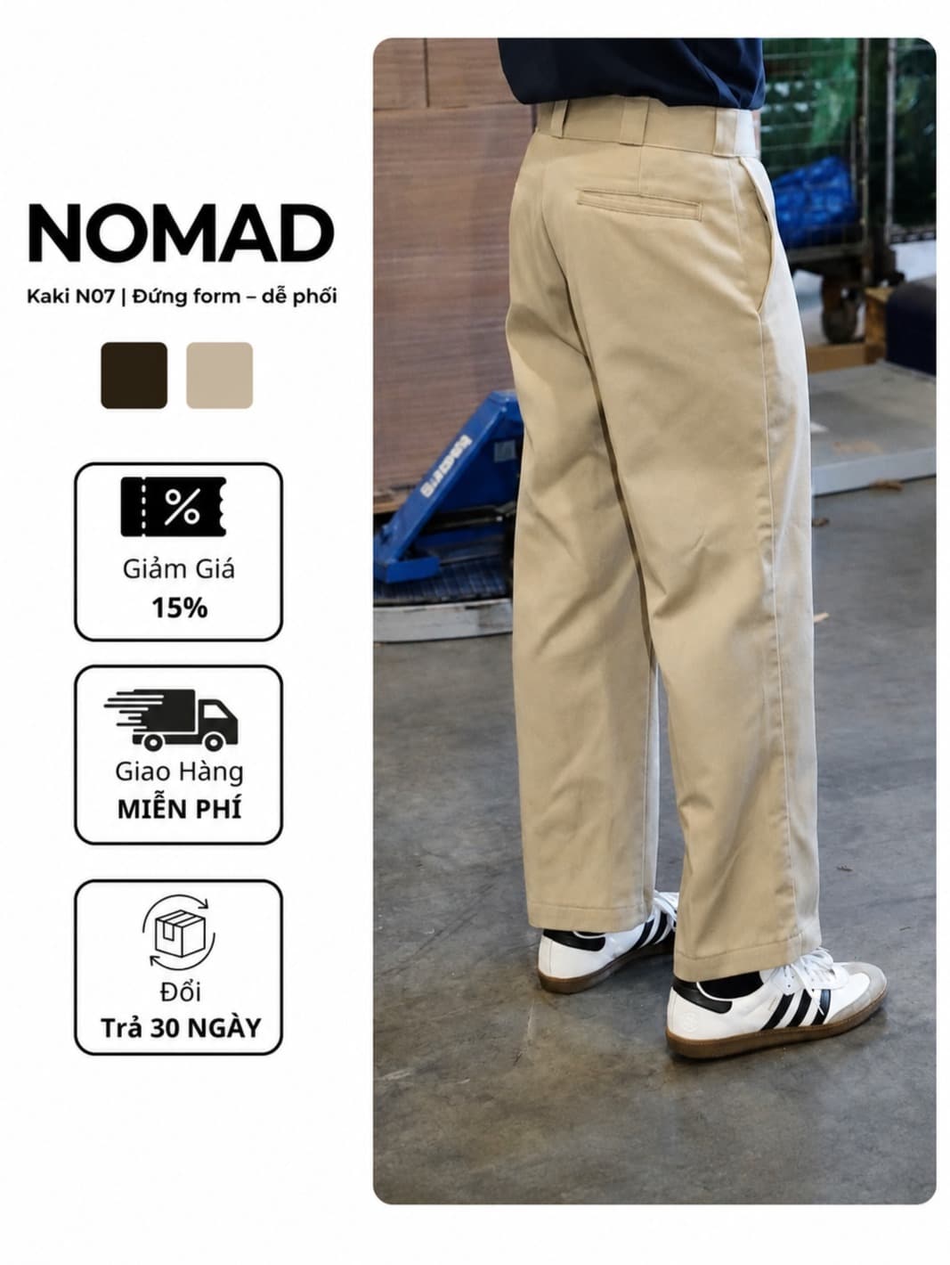 Quần Kaki NOMAD N07 Form Suông Đứng | Chất Dày Dặn, Đứng Form