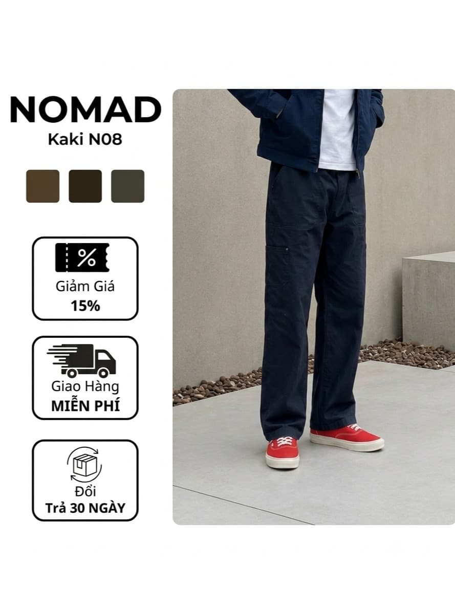 Quần Kaki Nomad N08 Form Relaxed Fit Ống Đứng Hàn Quốc